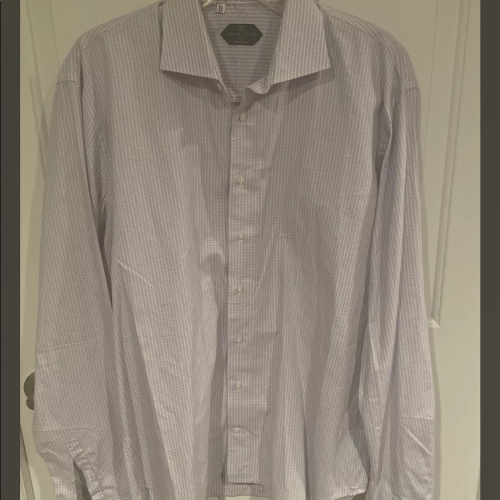 Canaletto Mens Dress Button Down Shirt 17 1/2 44 Blue Pink Patterned Cotton B007